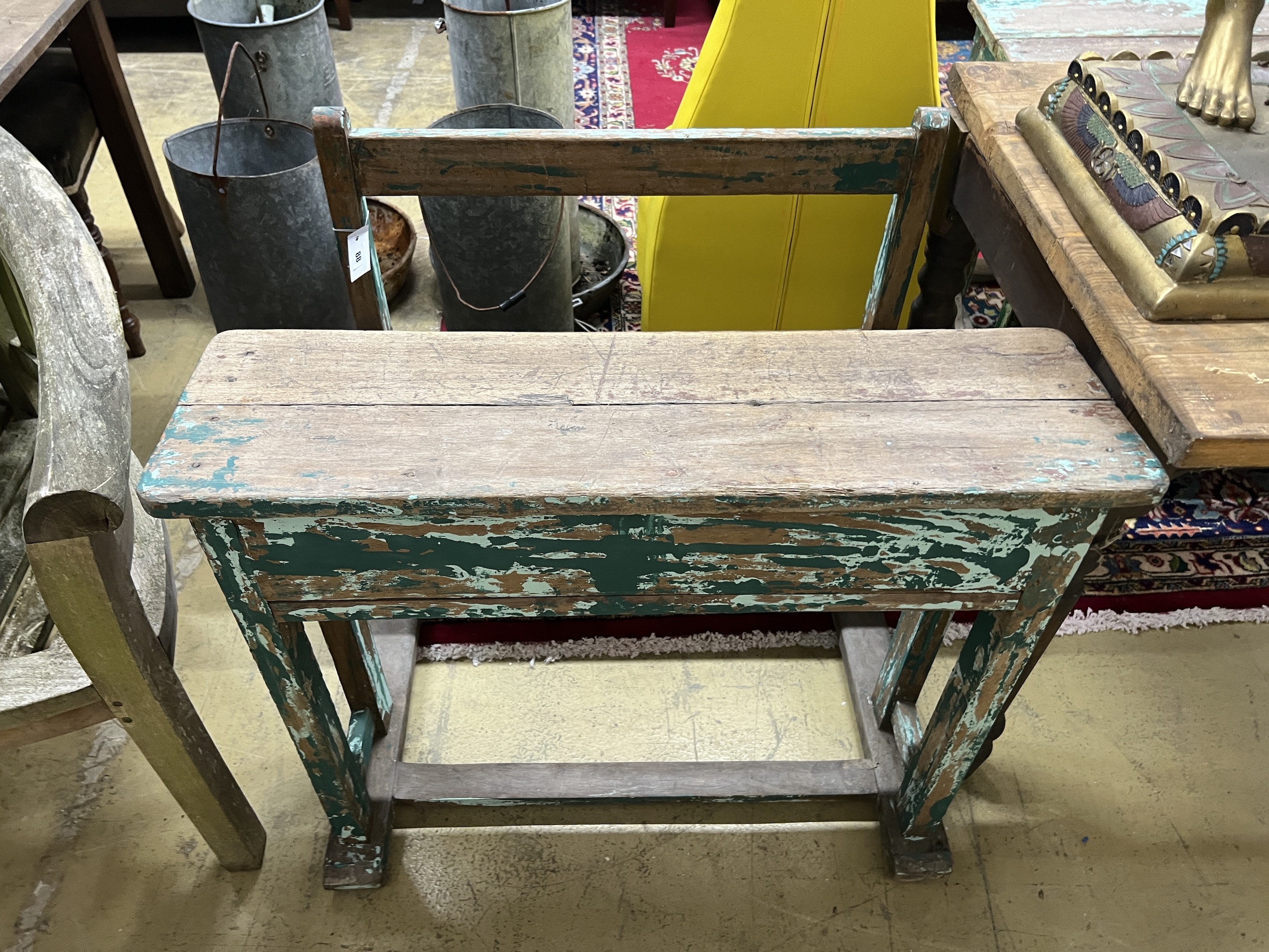A Continental part painted hardwood child's double desk, width 76cm, depth 76cm, height 60cm